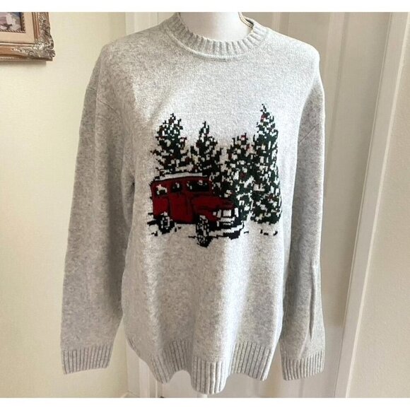 Abercrombie & Fitch Unisex Soft AF Holiday Sweater Size Large Bronco Pine Trees - Picture 2 of 13